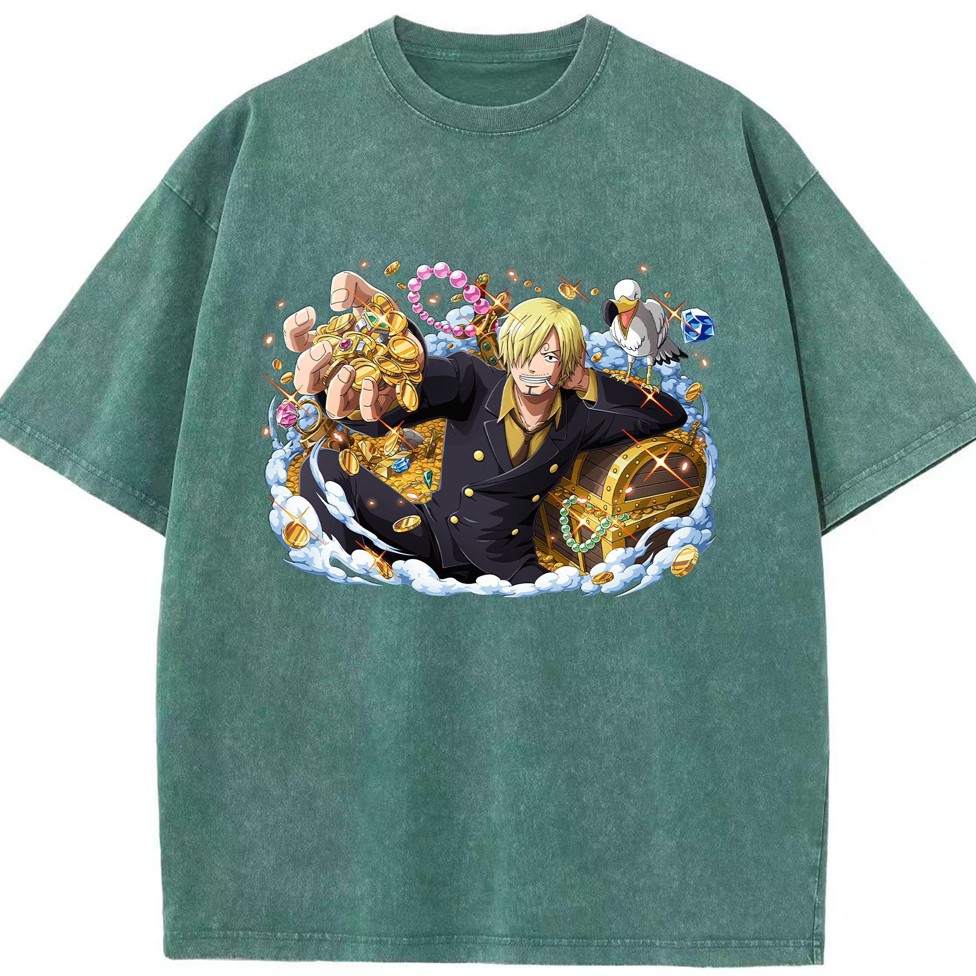 （画像用） ワンピース サンジ ONE PIECE Sanji 綿100% ヴィンテージ風 半袖Tシャツ（フロントプリント）